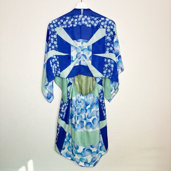Anna Sui Silk Blue Handkerchief Geometric Kimono Sleeve Dress S - Picture 9 of 15